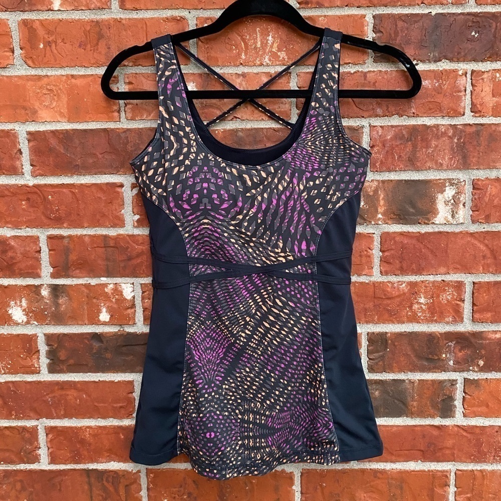Fabletics Womens XS Black Multicolor Criss Cross Active Tank Top
